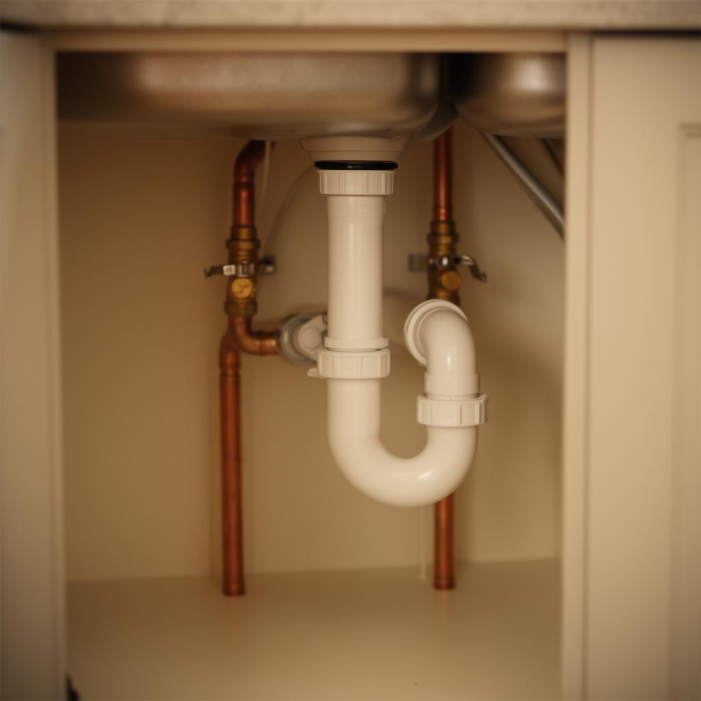 Under-sink U-bend waste trap with copper supply pipes